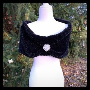 Crocheted black velvet shawl